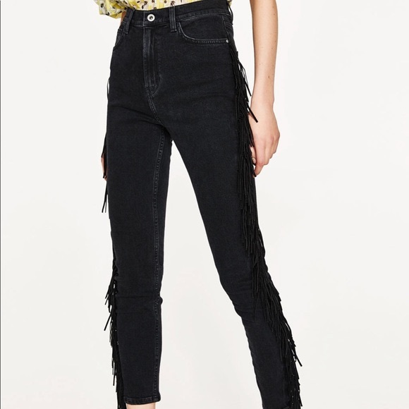 fringe jeans on the side